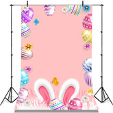 Aperturee - Colored Egg Rabbit Ear Easter Pink Birthday Backdrop